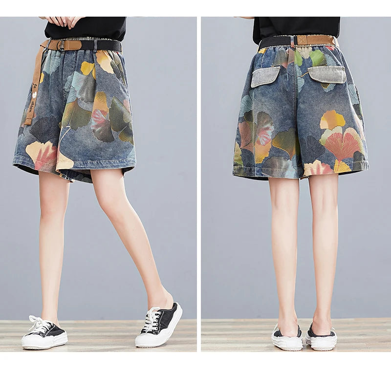 Oversized Jean Shorts Denim for Women Knee Length Jeans High Waisted Summer Korean Woman Ladies Womens Wide Leg Short Jean Femme