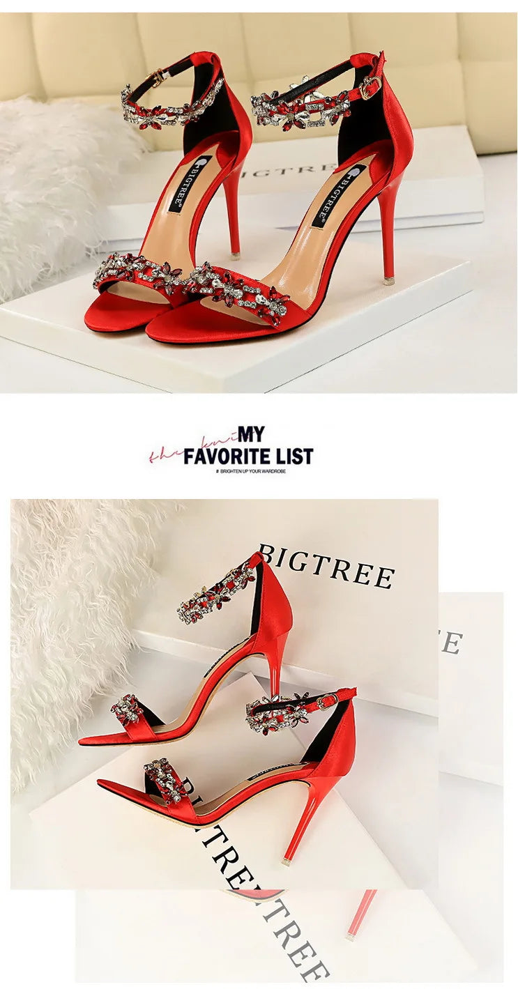 BIGTREE Shoes Open Toe Rhinestones Sandals Women 2025 New Designer Sexy High Heels Sandals Female Shoes Summer Heeled Sandals