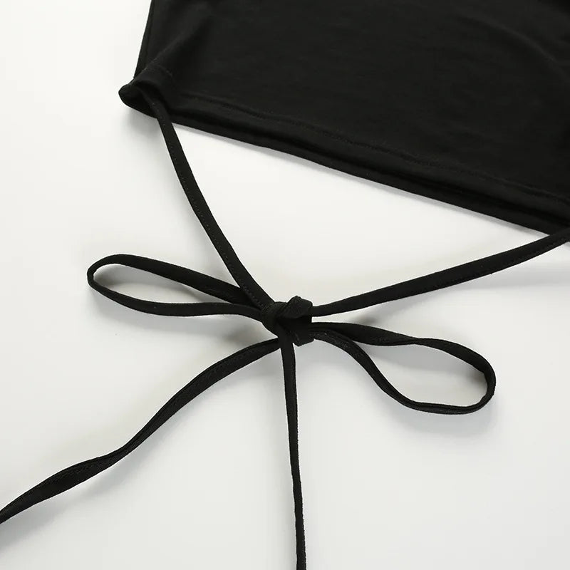 2025 Summer Women Black Short T-Shirts Sexy Crop Tops Short Sleeve Bandage Tee Tops Female Shirts