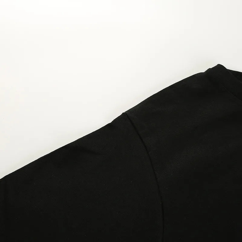 2025 Summer Women Black Short T-Shirts Sexy Crop Tops Short Sleeve Bandage Tee Tops Female Shirts