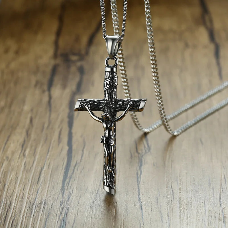 Vnox Cross Necklace for Men Women,Catholicism Jesus Pendant,Gold Color Stainless Steel Unisex Collar,Church Prayer Faith Jewelry