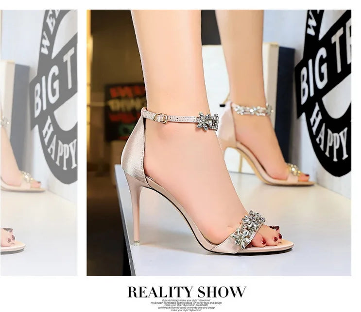 BIGTREE Shoes Open Toe Rhinestones Sandals Women 2025 New Designer Sexy High Heels Sandals Female Shoes Summer Heeled Sandals