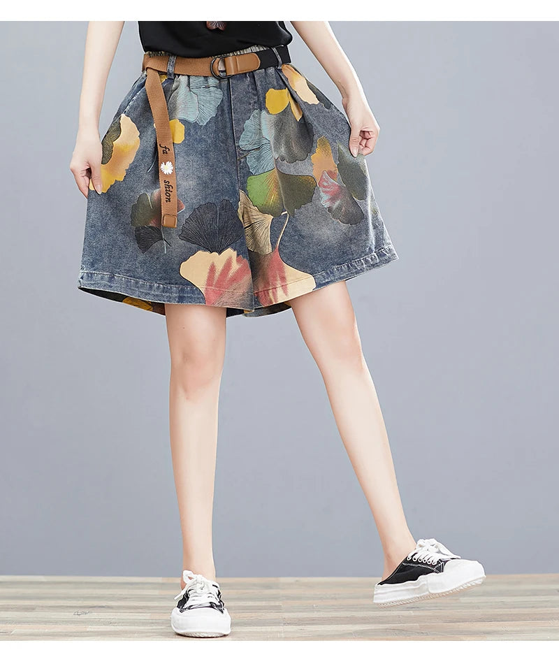 Oversized Jean Shorts Denim for Women Knee Length Jeans High Waisted Summer Korean Woman Ladies Womens Wide Leg Short Jean Femme