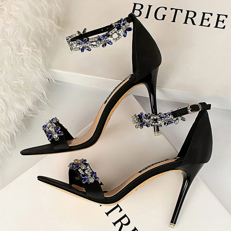 BIGTREE Shoes Open Toe Rhinestones Sandals Women 2025 New Designer Sexy High Heels Sandals Female Shoes Summer Heeled Sandals