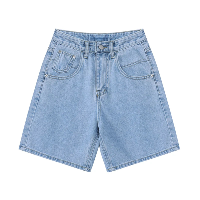 2025 Summer Women's High Waist Denim Shorts Casual Loose Ladies Plus Size Streetwear Fashion Button Wide Leg Short Jeans Female