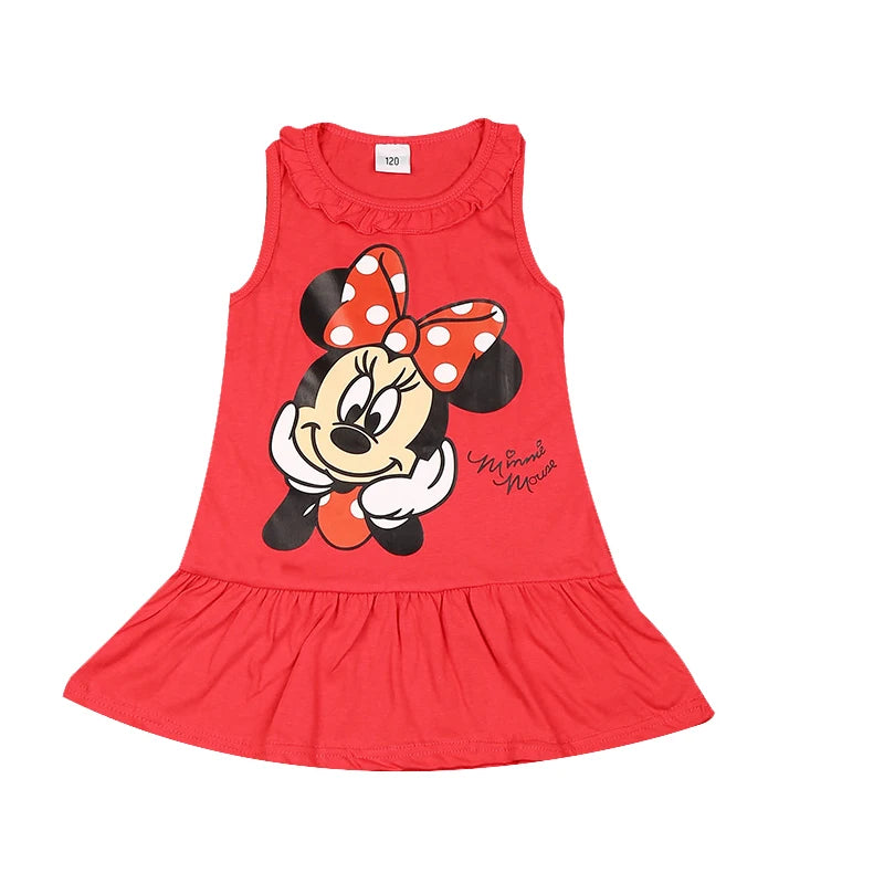 New Fashion Baby Girls Dress Summer Dress Cartoon Cotton Red Minnie Dress Princess Dress Children's Girl Clothing 1-6Years