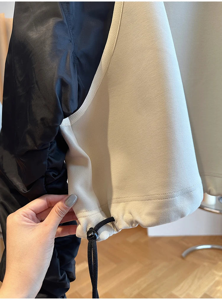 Wholesale 2024 Spring New Loose Patchwork Contrasting Raglan Sleeves With Drawstring Waist Collection Women's Sweatshirts