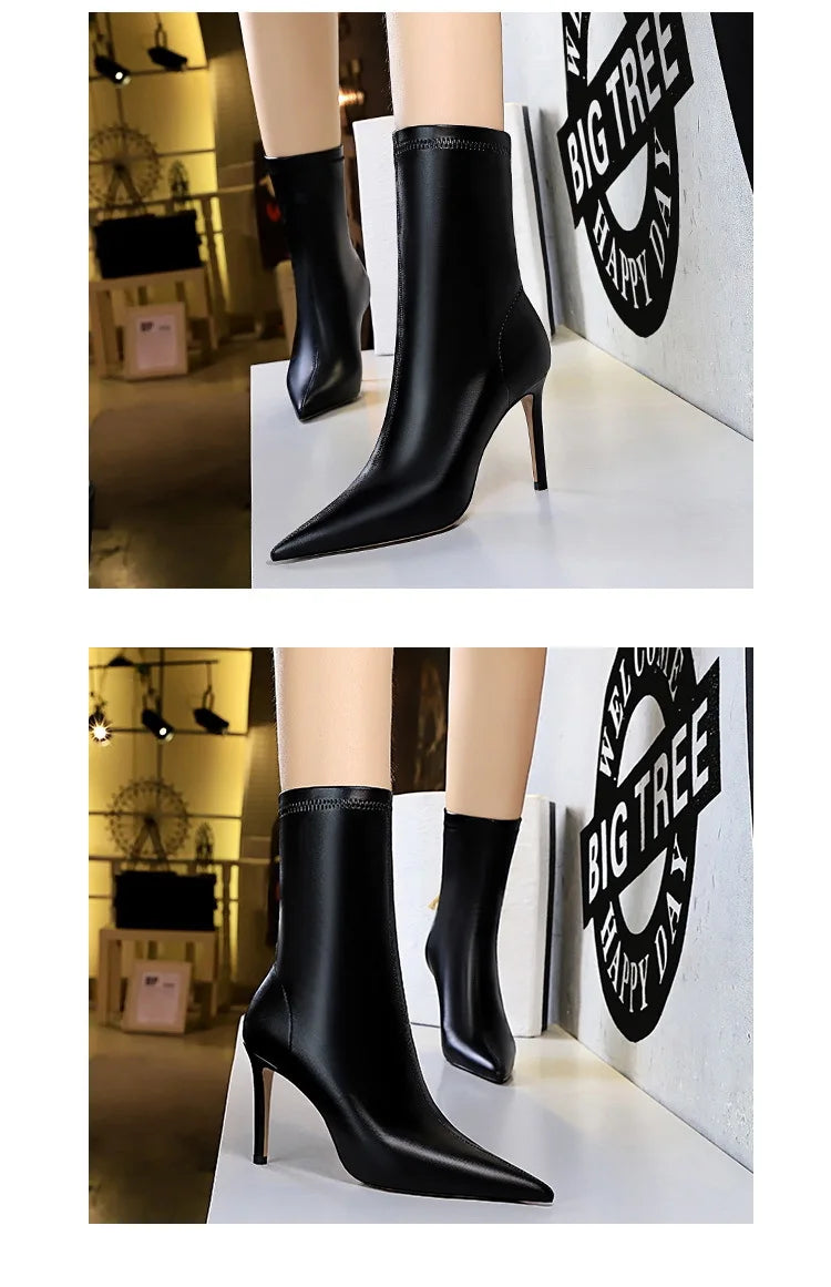 BIGTREE Shoes Leather Boots Women Ankle Boots Autumn Winter Boots Women High Heels Short Boots Ladies Booties Chaussures Femme