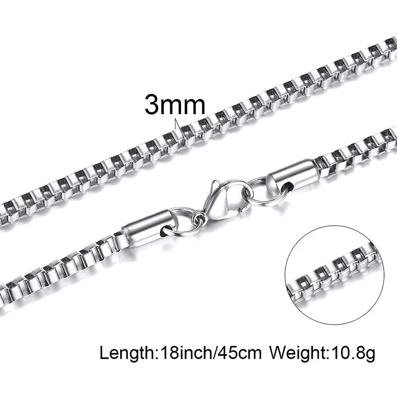 Mens Thin Box Chain Necklace,1/2/3MM Stainless Steel Chain Link Collars Gifts,Male Jewelry,18 to 24 Inch