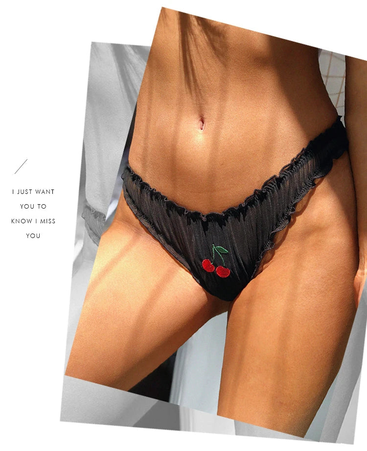 S-XXL Women Sexy Panties Lace Underpants Low-waist Panties Fruit Embroidery Perspective Briefs Female Hot Underwear Lingerie