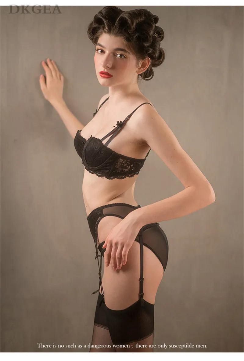 White Bras Push-Up Women Lingerie Set Cotton Brassiere Embroidery Lace Bra Set 3 Piece Bra+Panties+Garter Sexy Underwear Set