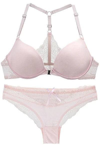 2022 New Sexy Halter Deep V Push Up Bras Set Solid Smooth Bow Decorative Women Underwear AB Cup Girls Lingerie