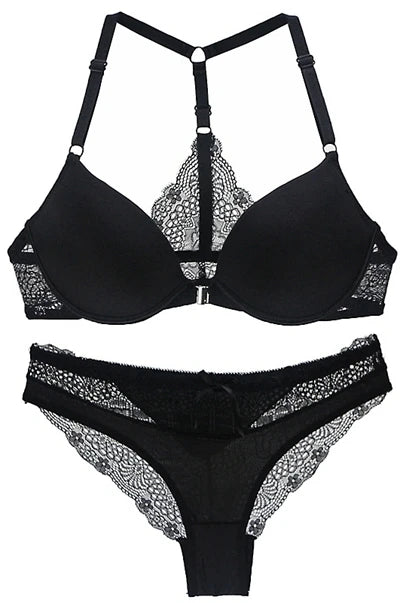 2022 New Sexy Halter Deep V Push Up Bras Set Solid Smooth Bow Decorative Women Underwear AB Cup Girls Lingerie