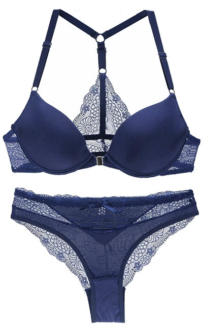 2022 New Sexy Halter Deep V Push Up Bras Set Solid Smooth Bow Decorative Women Underwear AB Cup Girls Lingerie