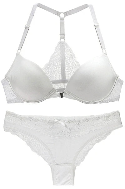 2022 New Sexy Halter Deep V Push Up Bras Set Solid Smooth Bow Decorative Women Underwear AB Cup Girls Lingerie
