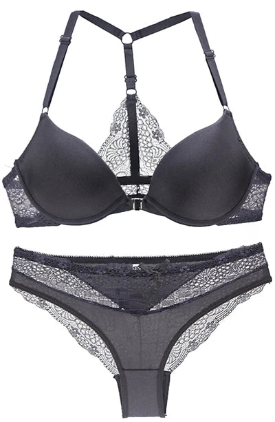 2022 New Sexy Halter Deep V Push Up Bras Set Solid Smooth Bow Decorative Women Underwear AB Cup Girls Lingerie