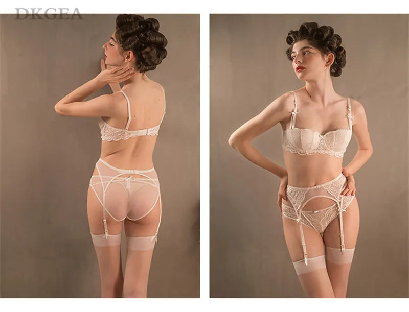 White Bras Push-Up Women Lingerie Set Cotton Brassiere Embroidery Lace Bra Set 3 Piece Bra+Panties+Garter Sexy Underwear Set