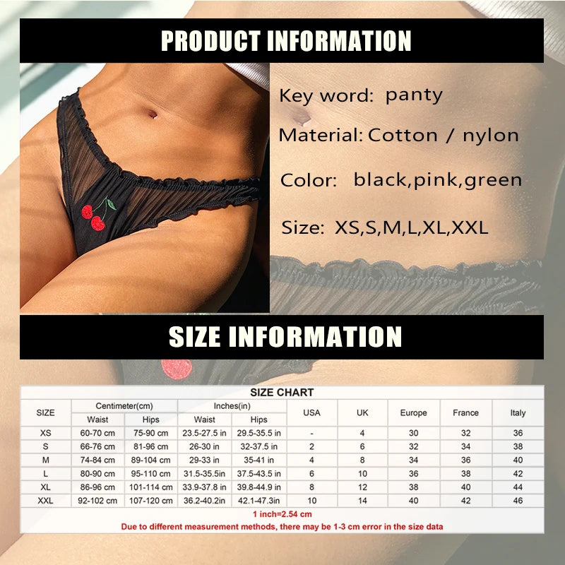 S-XXL Women Sexy Panties Lace Underpants Low-waist Panties Fruit Embroidery Perspective Briefs Female Hot Underwear Lingerie