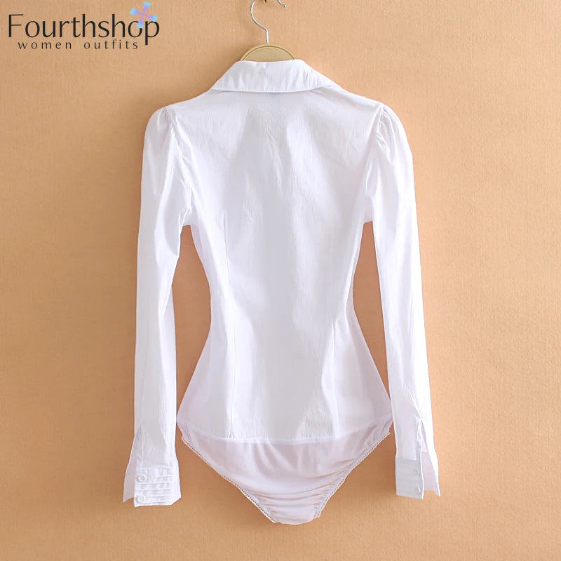 Elegant Bodysuits Female Fashion 2024 Long Sleeve Body Shirts Women Formal Office Lady White Blouses Work Rompers Clothes Outfit