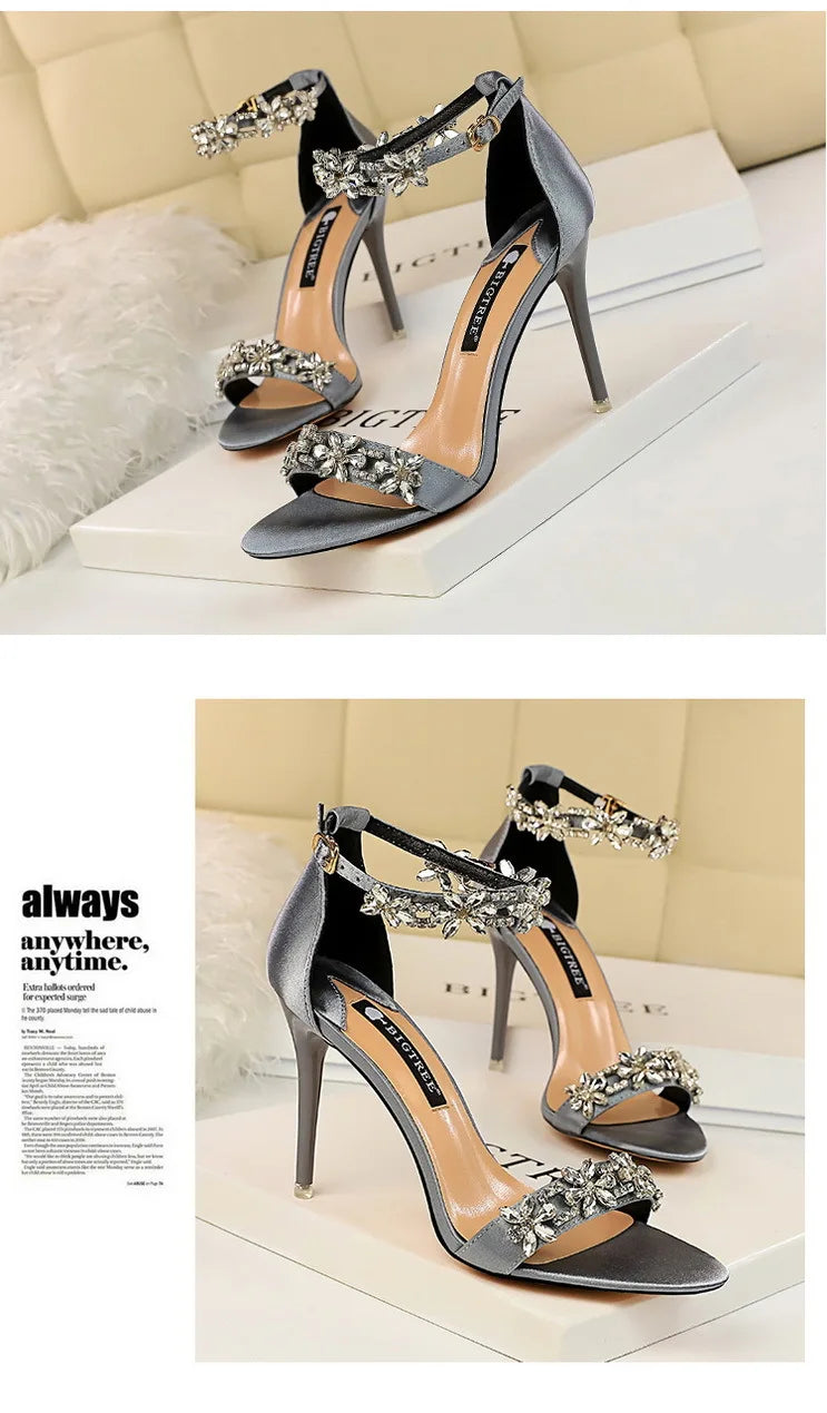 BIGTREE Shoes Open Toe Rhinestones Sandals Women 2025 New Designer Sexy High Heels Sandals Female Shoes Summer Heeled Sandals