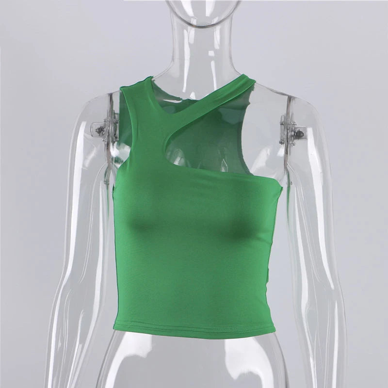 Cut Out Sexy Crop Off Shoulder Solid 2025 Skinny Sport Short Tops Women Tank Irregular Summer Tube Tops