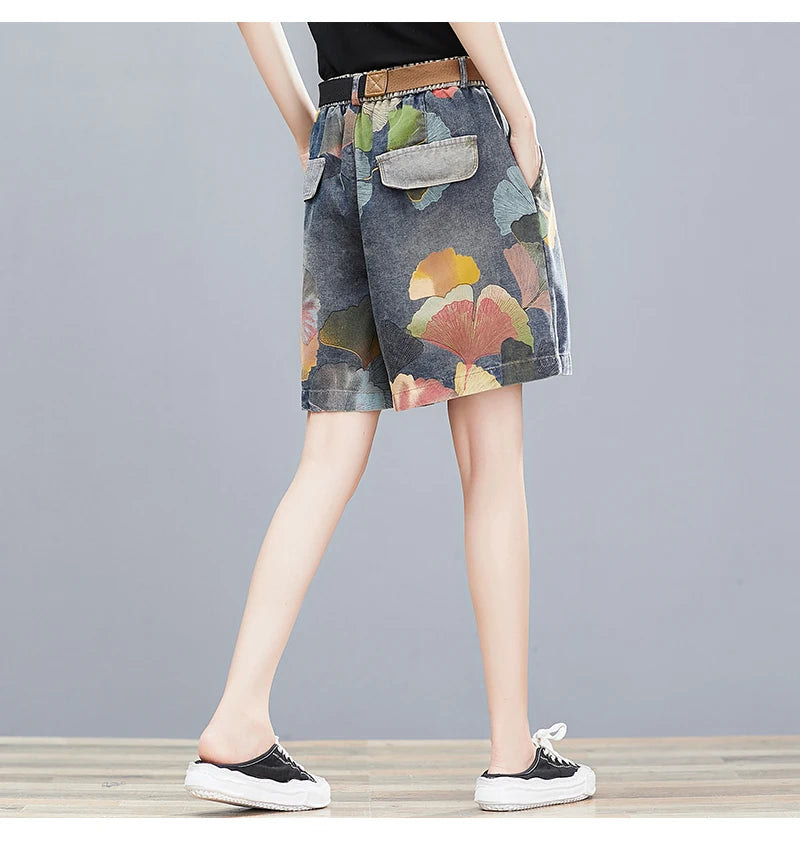 Oversized Jean Shorts Denim for Women Knee Length Jeans High Waisted Summer Korean Woman Ladies Womens Wide Leg Short Jean Femme