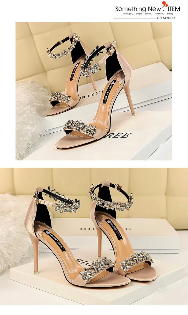 BIGTREE Shoes Open Toe Rhinestones Sandals Women 2025 New Designer Sexy High Heels Sandals Female Shoes Summer Heeled Sandals