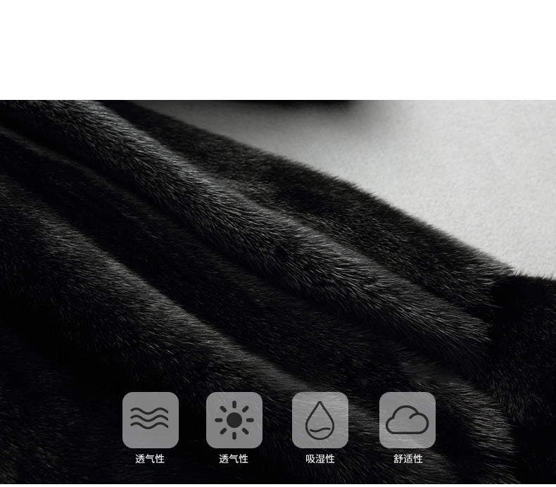 Lautaro Winter Luxury Long Black Faux Mink Fur Coat Women with Hood Long Sleeve Elegant Thick Warm Fluffy Furry Jacket 6xl 7xl