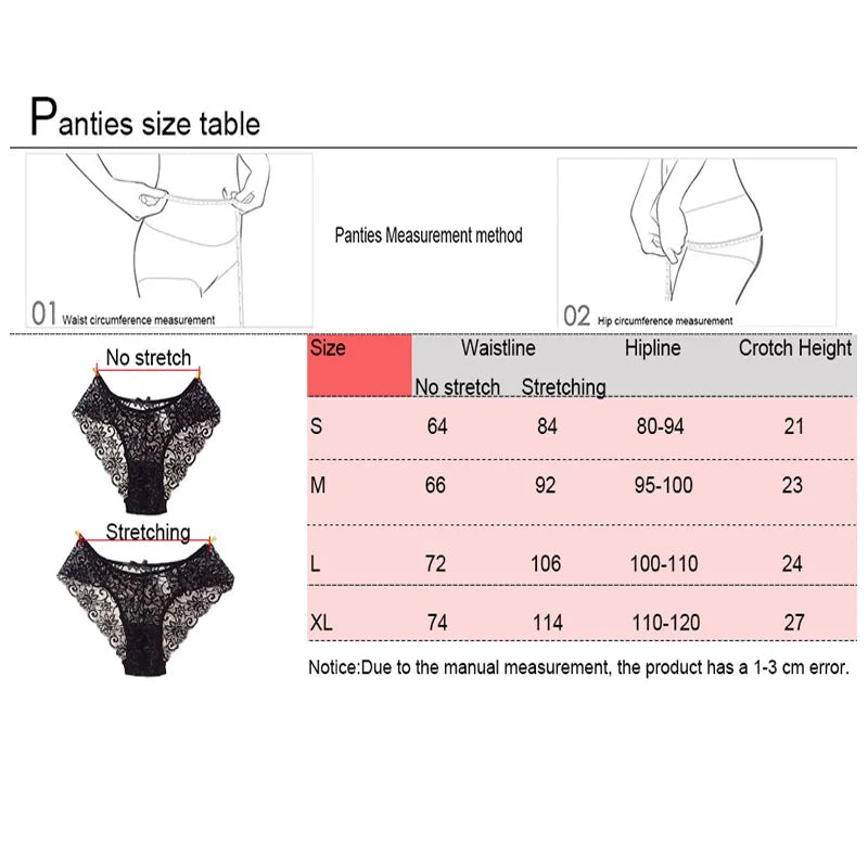 Women's Sexy Lace Panties With Big Size S-XL 5 Colors High-Crotch Transparent Floral Bow Soft Briefs Underwear Lingerie