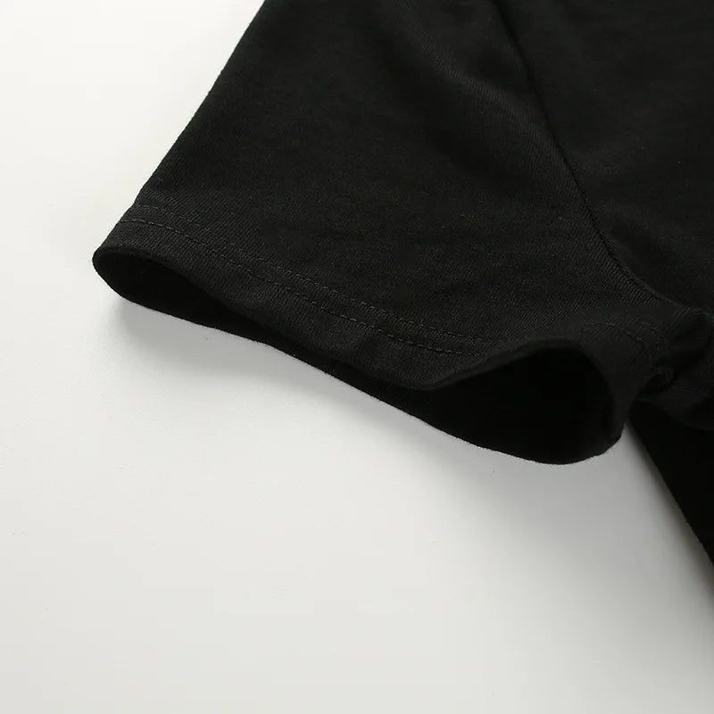 2025 Summer Women Black Short T-Shirts Sexy Crop Tops Short Sleeve Bandage Tee Tops Female Shirts