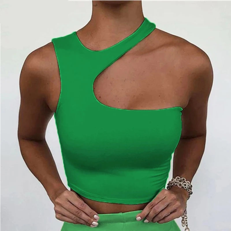 Cut Out Sexy Crop Off Shoulder Solid 2025 Skinny Sport Short Tops Women Tank Irregular Summer Tube Tops