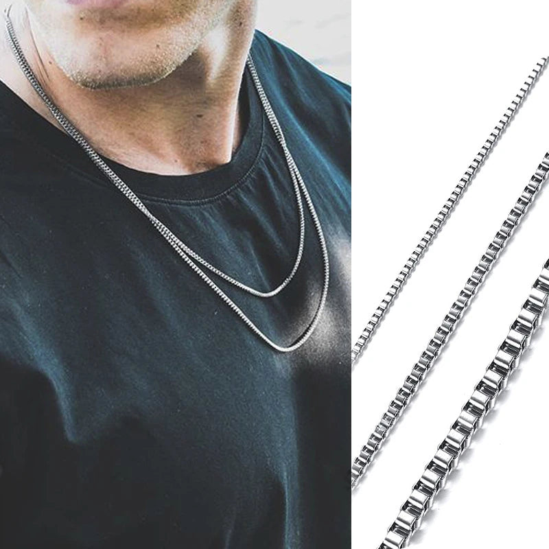 Mens Thin Box Chain Necklace,1/2/3MM Stainless Steel Chain Link Collars Gifts,Male Jewelry,18 to 24 Inch