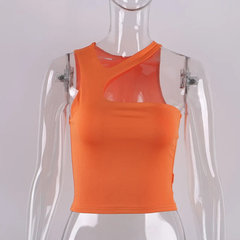Cut Out Sexy Crop Off Shoulder Solid 2025 Skinny Sport Short Tops Women Tank Irregular Summer Tube Tops