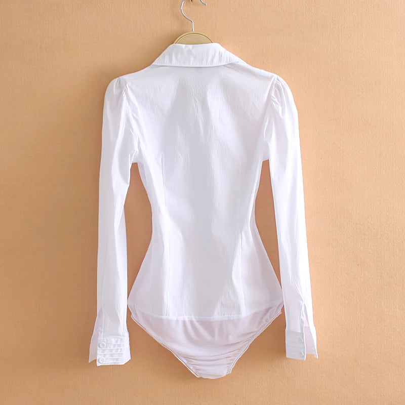 Elegant Bodysuits Female Fashion 2024 Long Sleeve Body Shirts Women Formal Office Lady White Blouses Work Rompers Clothes Outfit