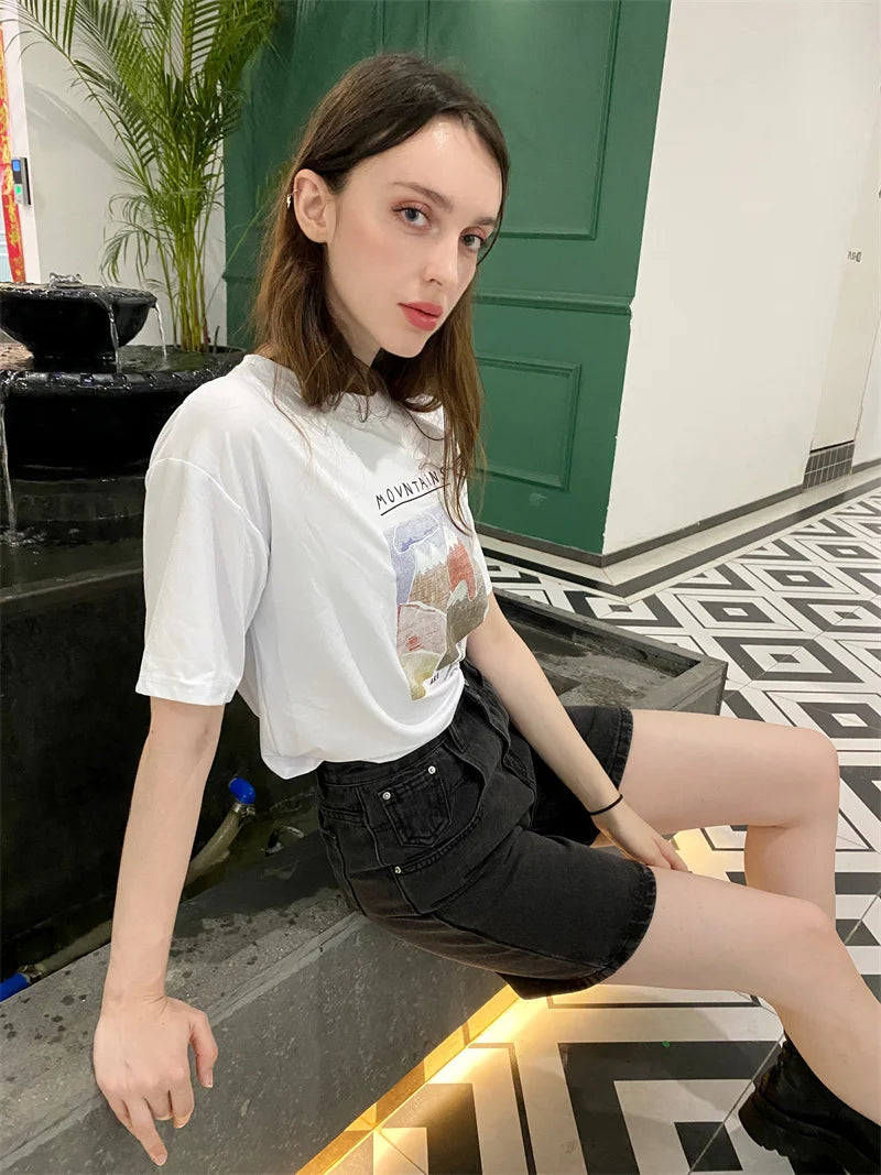 2025 Summer Women's High Waist Denim Shorts Casual Loose Ladies Plus Size Streetwear Fashion Button Wide Leg Short Jeans Female