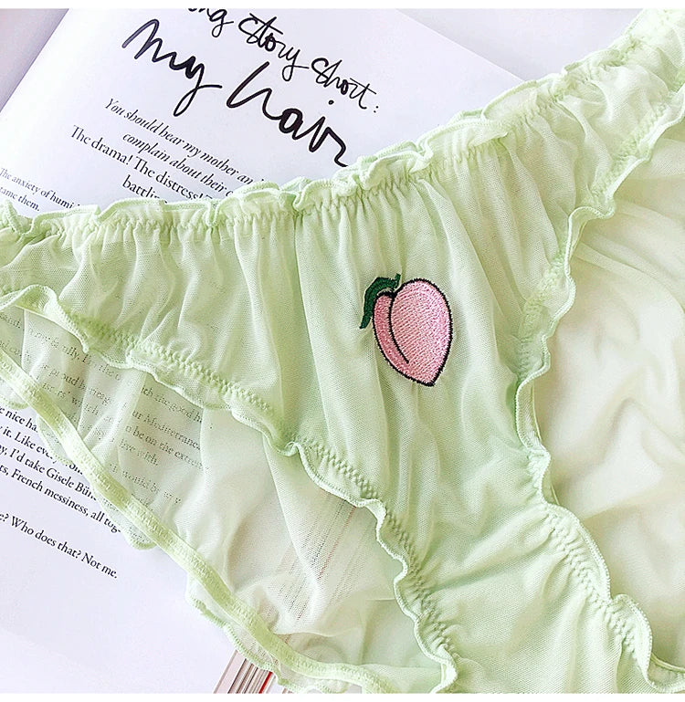 S-XXL Women Sexy Panties Lace Underpants Low-waist Panties Fruit Embroidery Perspective Briefs Female Hot Underwear Lingerie