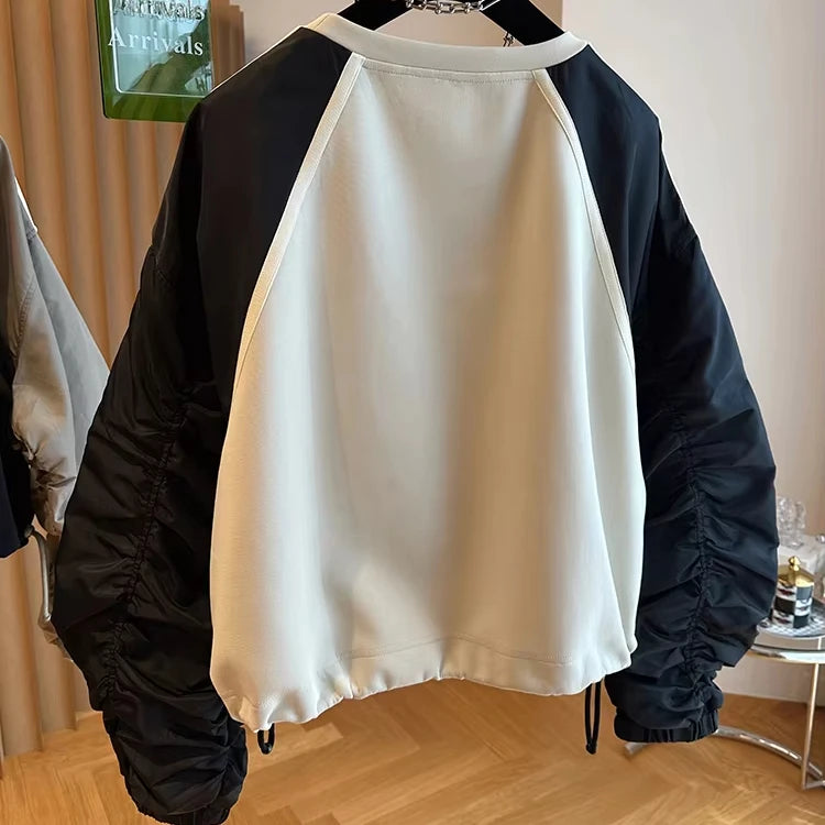 Wholesale 2024 Spring New Loose Patchwork Contrasting Raglan Sleeves With Drawstring Waist Collection Women's Sweatshirts
