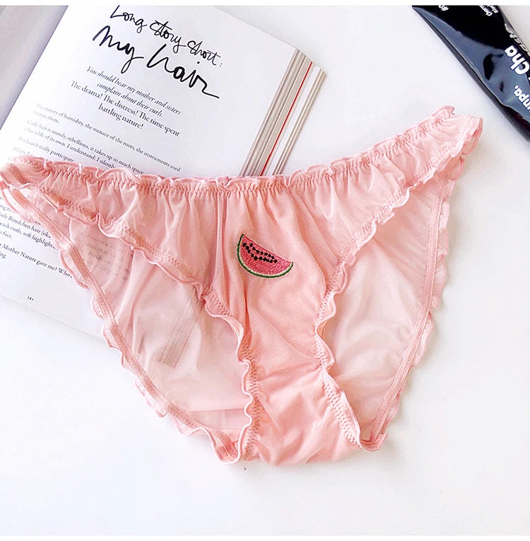 S-XXL Women Sexy Panties Lace Underpants Low-waist Panties Fruit Embroidery Perspective Briefs Female Hot Underwear Lingerie