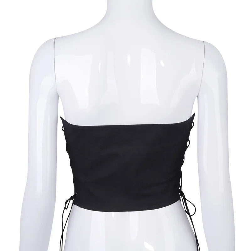 Off Shoulder Strapless Lace Up Sexy Bustier Corset Crop Tops for Women Black Sleeveless Vest Top Cropped Feminino