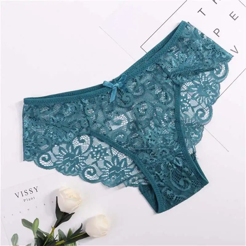 Women's Sexy Lace Panties With Big Size S-XL 5 Colors High-Crotch Transparent Floral Bow Soft Briefs Underwear Lingerie