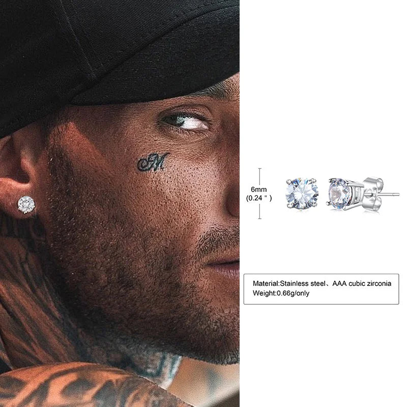 Men Stud Earring,Triangle Pierced Crystal Zircon Stud Earrings,Stainless Steel Tiny Minimalist Studs for Mens Women Jewelry