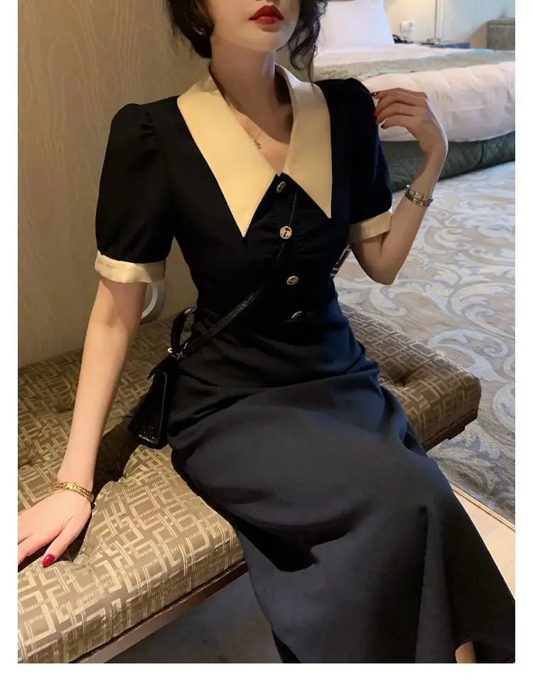 Women's Dresses Midi Loose Elegant Fashion Bag Hip Party Korean Summer Light Dress Wrap Tunics Casual Aesthetic Vintage Robe