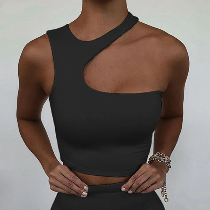 Cut Out Sexy Crop Off Shoulder Solid 2025 Skinny Sport Short Tops Women Tank Irregular Summer Tube Tops