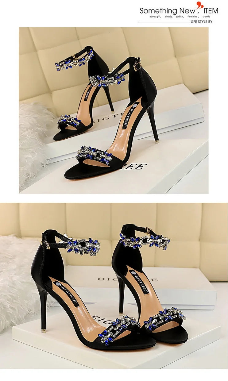 BIGTREE Shoes Open Toe Rhinestones Sandals Women 2025 New Designer Sexy High Heels Sandals Female Shoes Summer Heeled Sandals