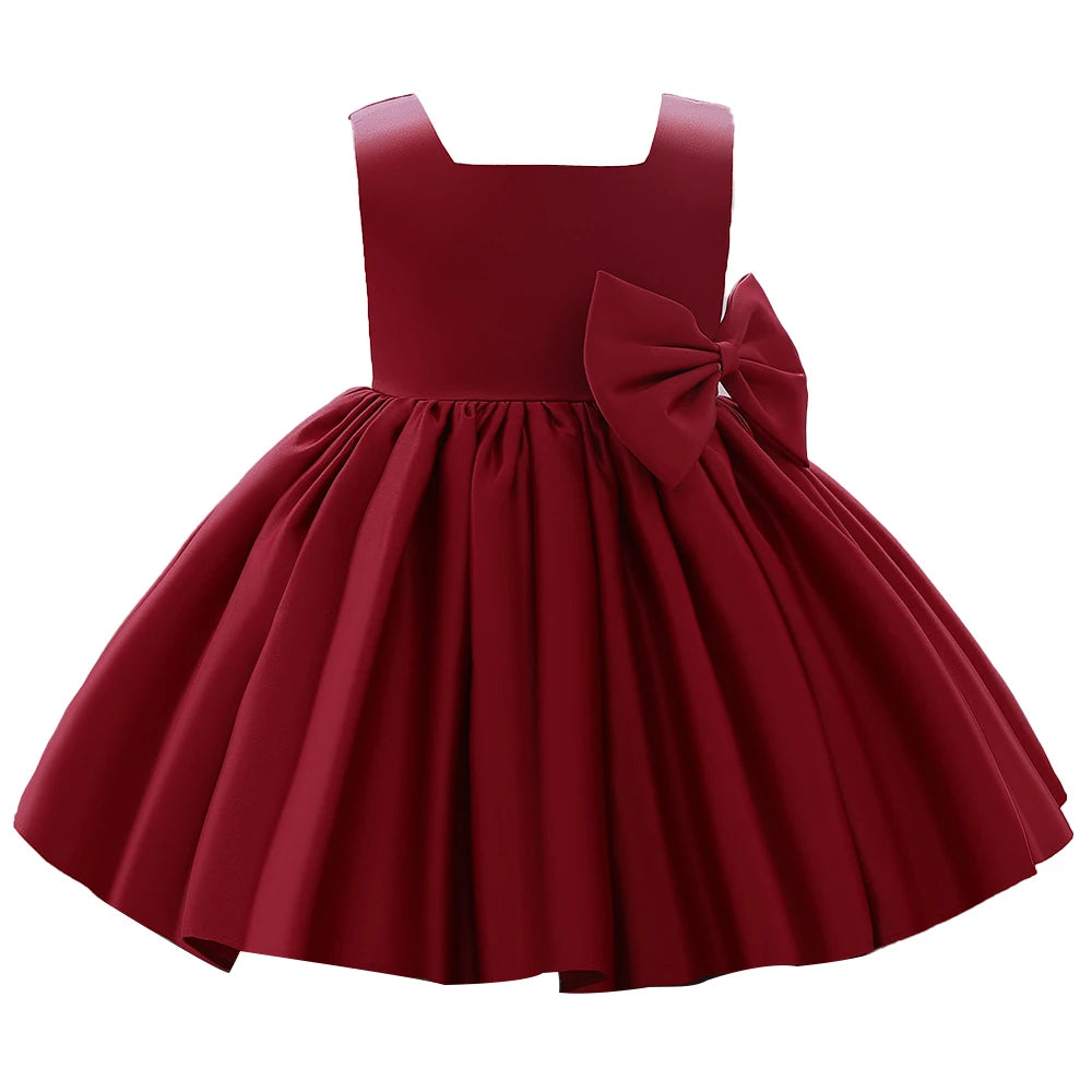 Big Bow Princess Sweet Kids Tutu Toddler Birthday Party Newborn Christening Children Baptism Baby Girls Clothes Summer Dresses
