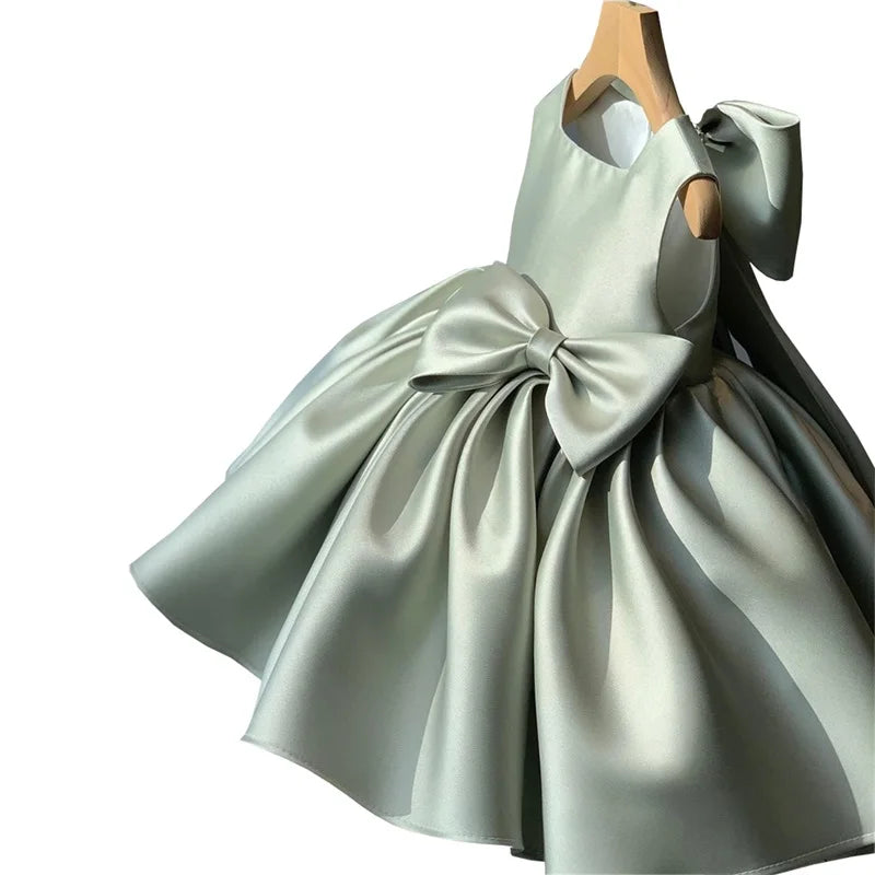 Big Bow Princess Sweet Kids Tutu Toddler Birthday Party Newborn Christening Children Baptism Baby Girls Clothes Summer Dresses