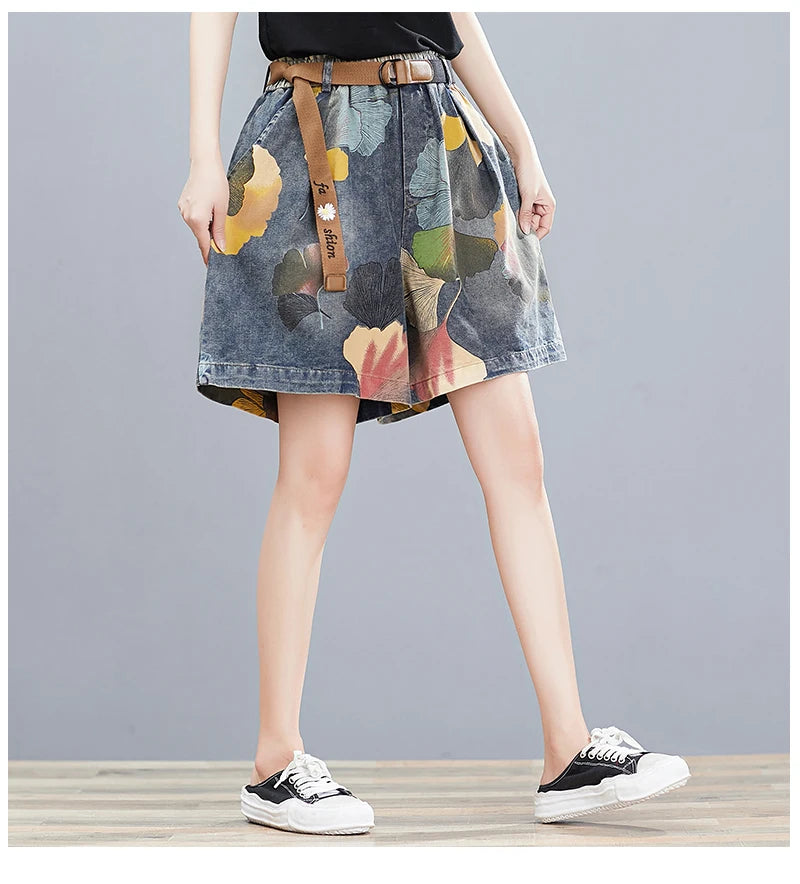 Oversized Jean Shorts Denim for Women Knee Length Jeans High Waisted Summer Korean Woman Ladies Womens Wide Leg Short Jean Femme