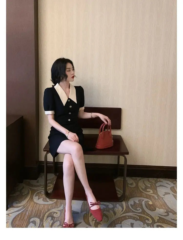 Women's Dresses Midi Loose Elegant Fashion Bag Hip Party Korean Summer Light Dress Wrap Tunics Casual Aesthetic Vintage Robe