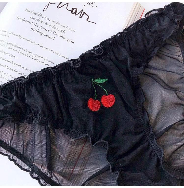 S-XXL Women Sexy Panties Lace Underpants Low-waist Panties Fruit Embroidery Perspective Briefs Female Hot Underwear Lingerie