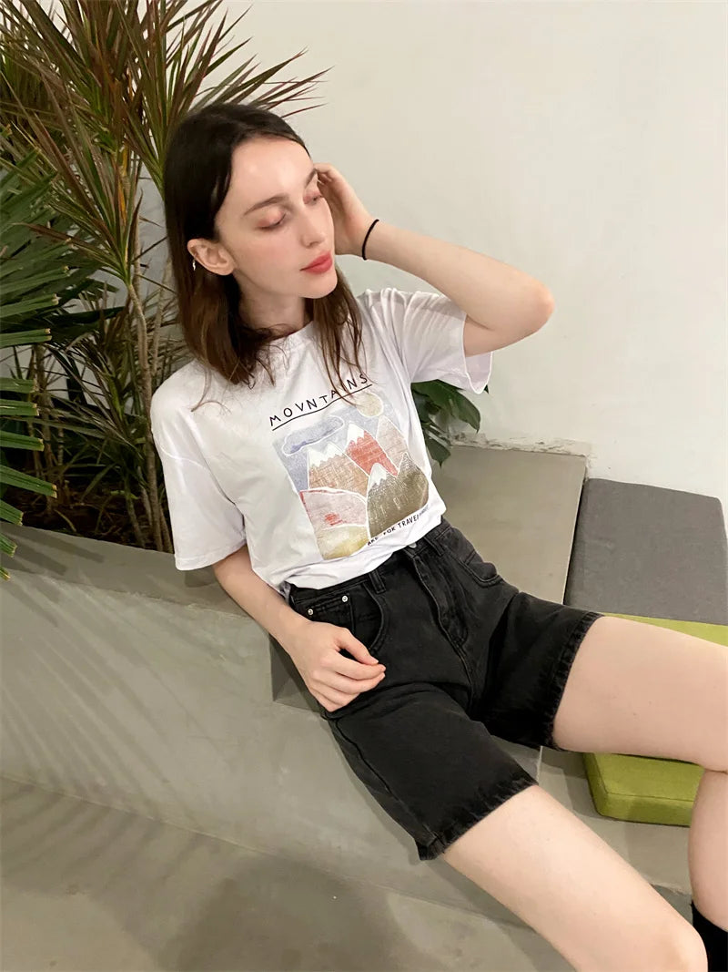 2025 Summer Women's High Waist Denim Shorts Casual Loose Ladies Plus Size Streetwear Fashion Button Wide Leg Short Jeans Female